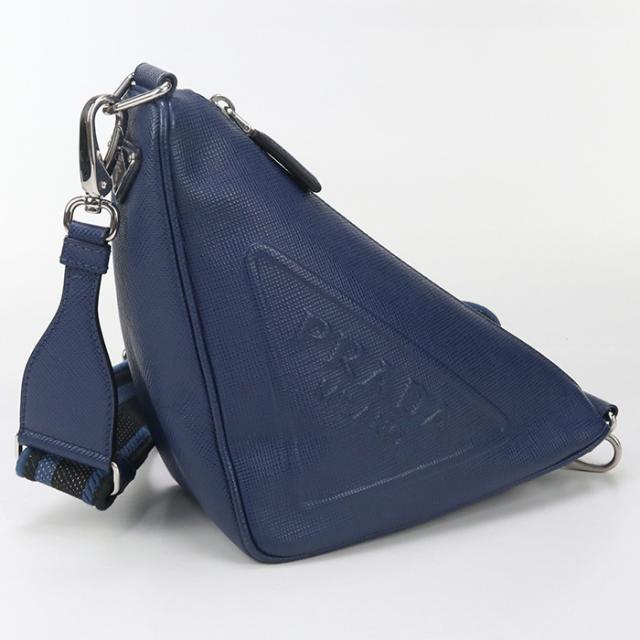 中古良品PRADA プラダ 斜め掛け ショルダーバッグ 2VH155 トライアングル メンズ ブルー