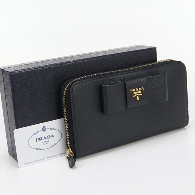 PRADA ブラック レザー ラウンドジッパー長財布 PRADA - プラダ PRADA ラウンドファスナーウォレット 長財布