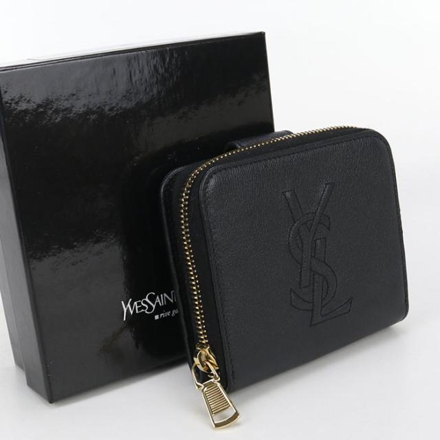 中古良品SAINT LAURENT サンローラン 二折財布 568985 コンパクトジップウォレット レディース ブラック