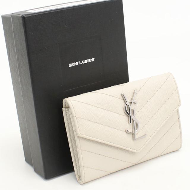 中古美品SAINT LAURENT サンローラン 名刺入れ 414404 スモールエンベロープウォレット モノグラム レディース ホワイト