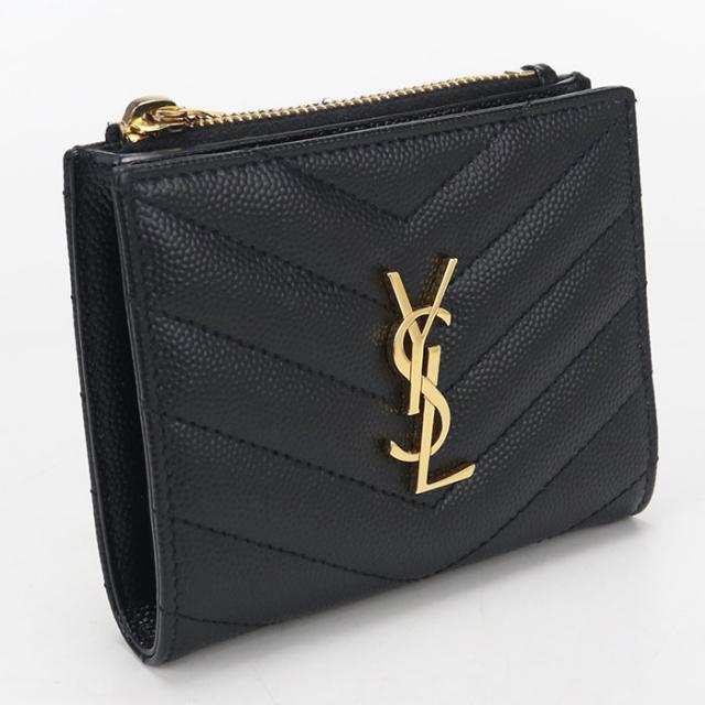 中古良品SAINT LAURENT サンローラン 二つ折り財布 575879 バイフォールドウォレット モノグラム レディース ブラック