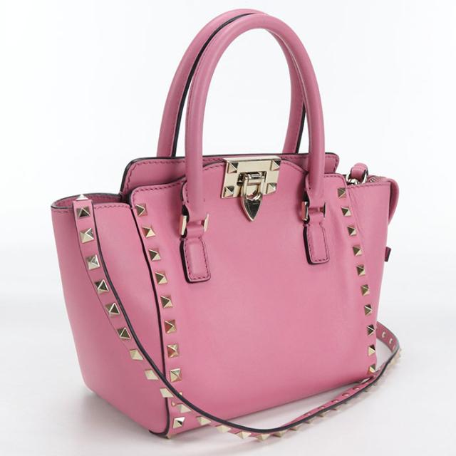 中古良品Valentino ヴァレンチノ ハンドバッグ 2WAY ロックスタッズ レディース ピンク