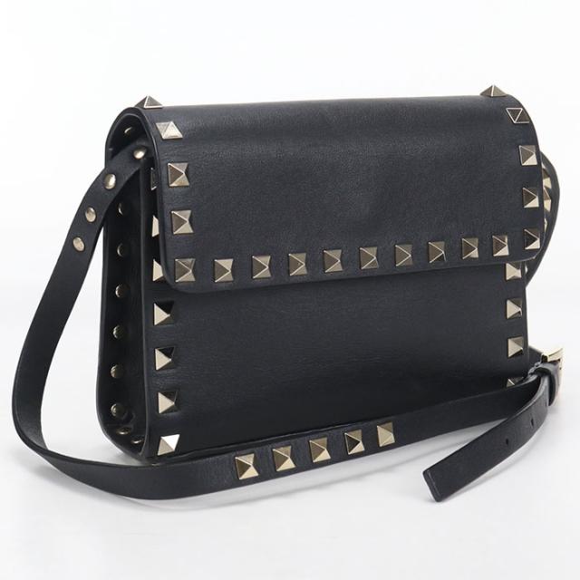 中古良品Valentino ヴァレンチノ 斜め掛け ショルダーバッグ ロックスタッズ レディース ブラック