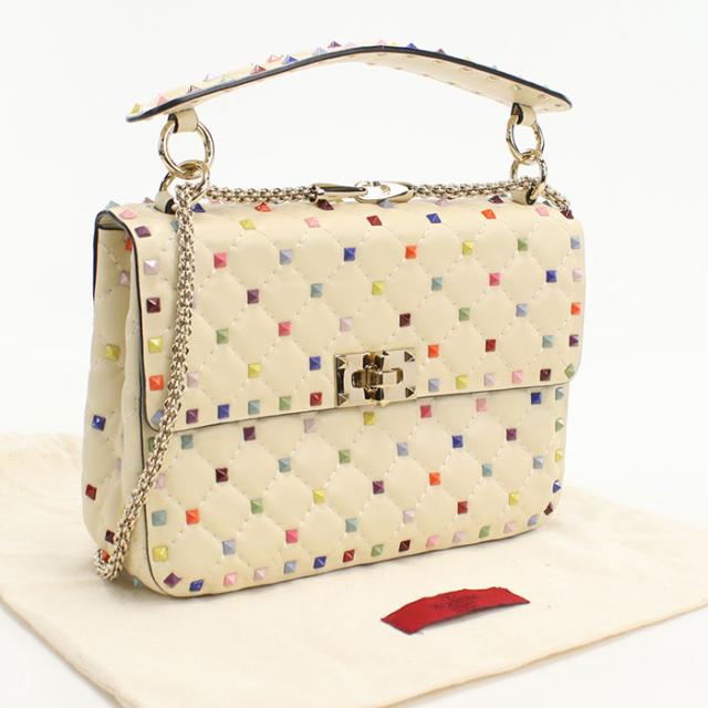中古良品Valentino ヴァレンチノ ショルダーバッグ 2WAY ロックスタッズスパイク レディース アイボリー