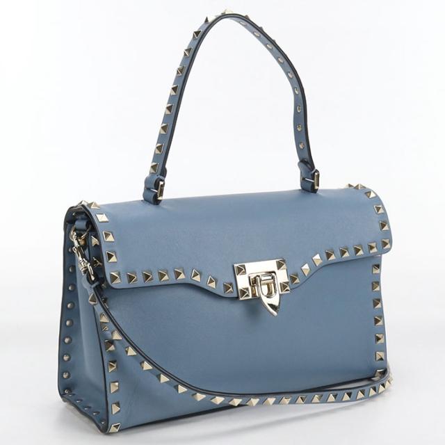 中古良品Valentino ヴァレンチノ ハンドバッグ 2WAY ロックスタッズ レディース ブルー