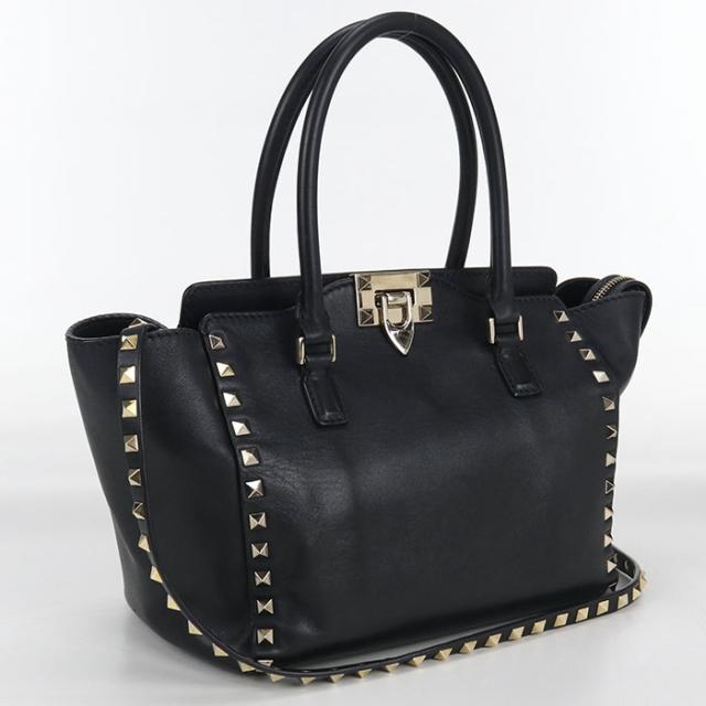 中古良品Valentino ヴァレンチノ ハンドバッグ 2WAYハンドバッグ ロックスッタッズ レディース ブラック