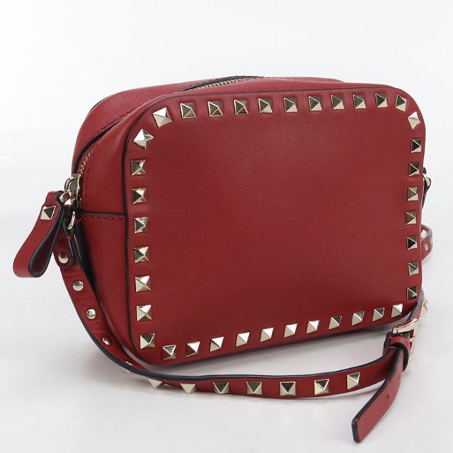 中古良品Valentino ヴァレンチノ 斜め掛け ショルダーバッグ ロックスタッズ レディース レッド