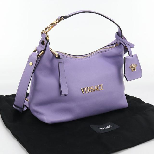 中古良品Gianni Versace ジャンニ・ヴェルサーチ 斜め掛け ショルダーバッグ タグ ナッパ ホーボーバッグ　2WAY レディース パープル