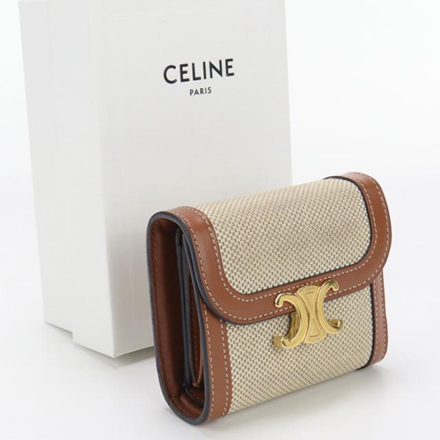 CELINE 三つ折り財布 ベージュ/ブラウン CELINE セリーヌ 三つ折り財布 トリオンフ ベージュ・ブラウン