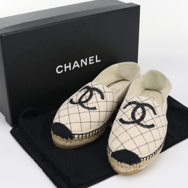 中古美品CHANEL シャネル エスパドリーユ エスパドリーユ ココマーク レディース ナチュラル