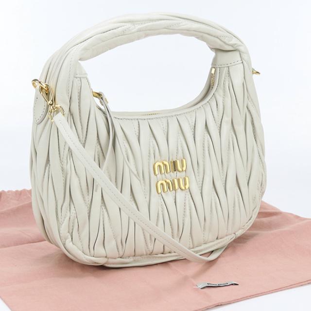 中古美品MIUMIU ミュウミュウ ハンドバッグ MI87521 5BC125 N88 ワンダー ホーボーバッグ マテラッセ レディース アイボリーの通販は