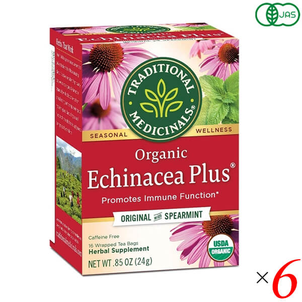 【お買い物ラリー！ポイント最大+5%！】エキネシア ハーブティー お茶 有機エキネシアティー・プラス(ティーバッグ16袋） 6個セットトラディショナルメディシナルズ 送料無料