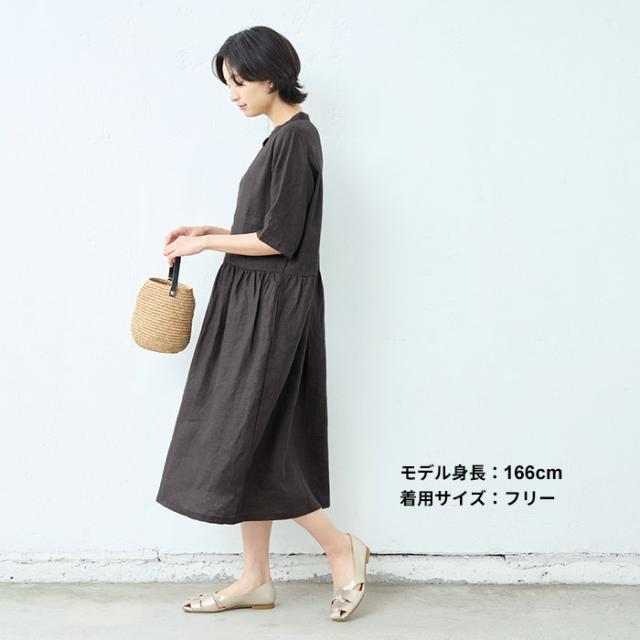 しっかり厚手 フレンチリネン100％ ヘビーキャンバス 切り替え ワンピース 日本製 /  麻 ワンピース リネン 夏 ロング 半袖  40代 50代 60代 女性 ファッション ナチュラル ゆったり 体型カバー ギャザー 涼しい 五分袖 リネン100% 麻100% 春 秋 細見え 無地 しっかり厚手 フレンチリネン100％ ヘビーキャンバス 切り替え