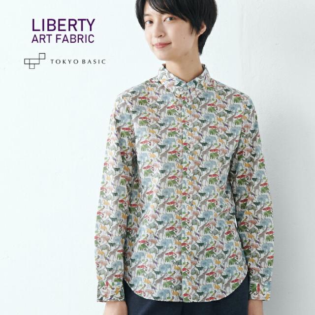 ポートランドで購入　大人かわいい　リバティプリント　花柄　トップス　グレー LIBERTY. リバティ ブラウス 長袖 花柄 リバティプリント ボタン