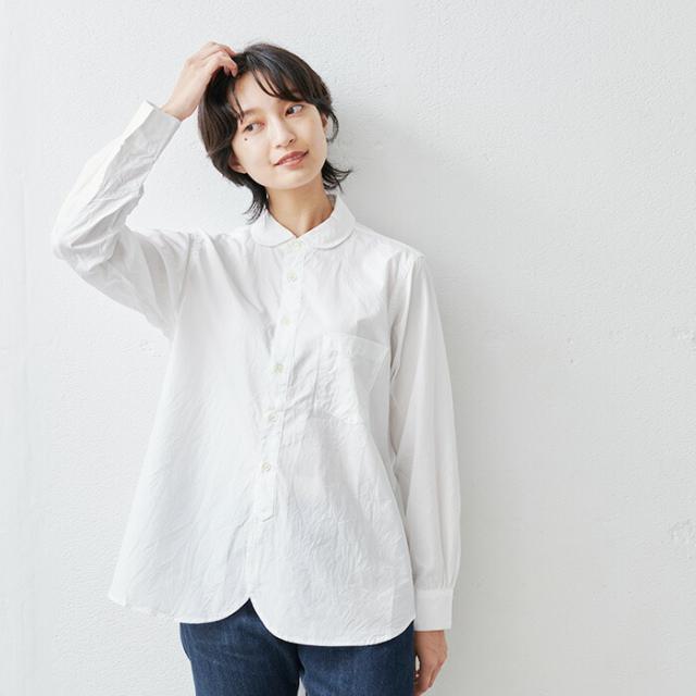 コットン 100% 細番手の ラウンドカラ— シャツ 丸襟 MANUAL ALPHABET 日本製 / シャツ レディース 長袖 カジュアル 30代 40代 50代 女性 ファッション ストライプ ブラウス ドレスシャツ 製品洗い加工 シワ感 マニュアルアルファベット コットン 100% 細番手の ラウンドカラ— シャツ 丸襟 MANUAL ALPHABET