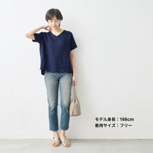 60番手 フレンチリネン100％ Vネック ブラウス 日本製 / リネン