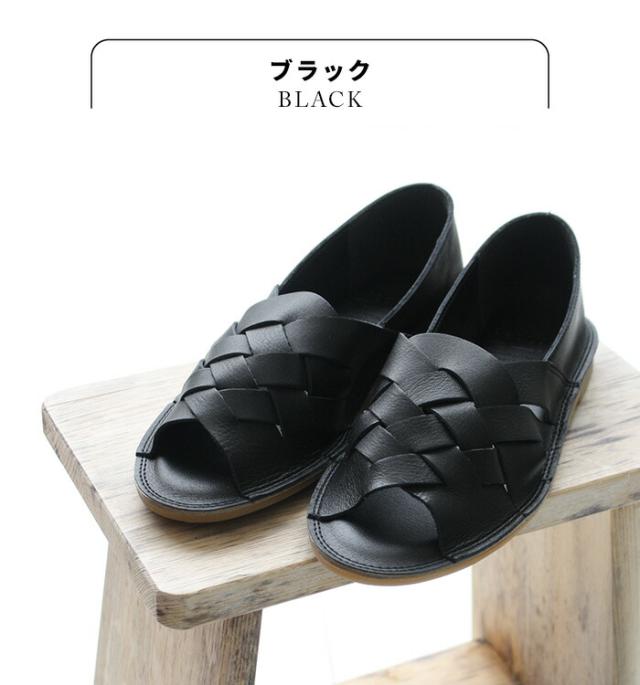 サンダル レディース ぺたんこ 歩きやすい ] 本革 メッシュ オープン