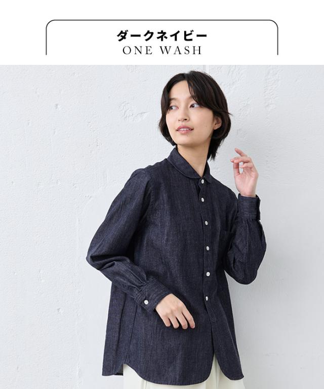 デニムシャツ コーデ50代 レディース 6ozデニム ラウンドカラーシャツ MANUAL ALPHABET 日本製 MANUAL ALPHABET デニムシャツ コーデ50代 レディース 6ozデニム