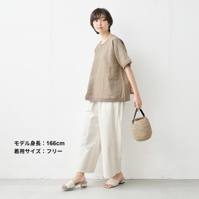 リネンシャツ ブラウス シャツ レディース 春服 40代 50代 日本製 40番手 フレンチリネン100% リブ使い 八分袖 ブラウス 40番手 フレンチリネン100% リブ使い ブラウス / 日本製 リネン