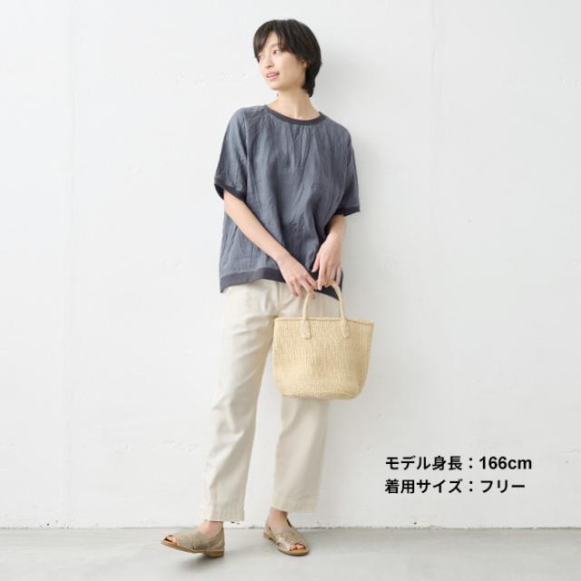 40番手 フレンチリネン100% リブ使い ブラウス / 日本製 リネン