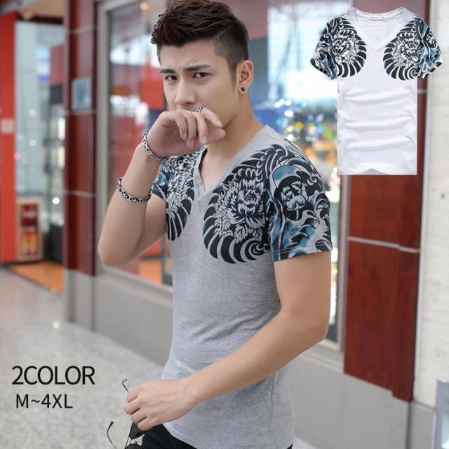 和柄tシャツ 刺繍 Tシャツ Tシャツ メンズ 半袖 丸首 半袖tシャツ 重ね着風 夏tシャツ メンズtシャツ ゆったり カジュアル おしゃれ トの通販はau Pay マーケット Shojikiya