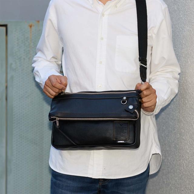 アビレックス ショルダーバッグ 2WAY AVIREX バッグ 合皮 横型 ショルダーバッグ アヴィレックス メンズ トートバッグ ブランド 人気 かっこいい 30代 40代 50代 60代 AX5003 アビレックス ショルダーバッグ 2WAY AVIREX バッグ 合皮 横型