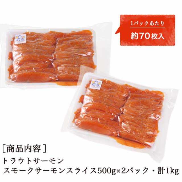 PAY　トラウトサーモン　グルメ　お取り寄せ　マーケット－通販サイト　大容量　マーケット　計1kg(500g×2パック)　スライス　スモークサーモン　au　PAY　送料無料　カット済み　の通販はau　食品　プランニングフーズ