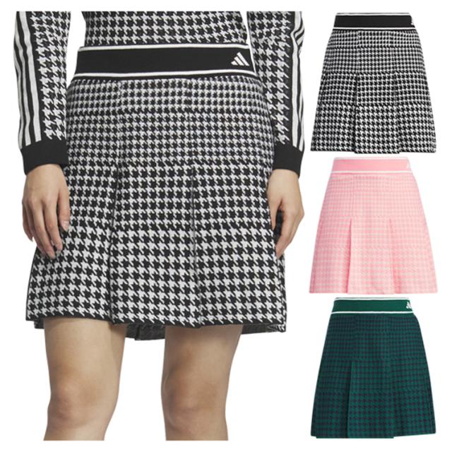アディダス ゴルフ プリーツスカート レディース スカート ミニ ストレッチ ゴルフウェア ブランド 総柄 千鳥格子柄 JSB91 adidas golf