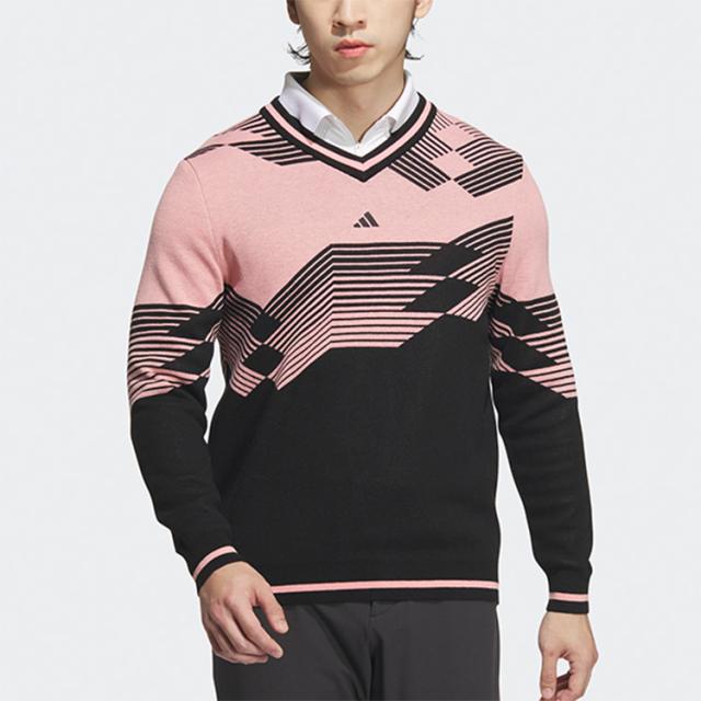 アディダス　adidas　ゴルフセーター　Vネック　刺繍　大きいサイズ　長袖 adidas セーター ニット アーカイブグラフィック Vネック長袖