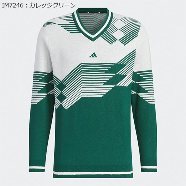 アディダス ゴルフ セーター メンズ 長袖 ニット Vネック グラフィック