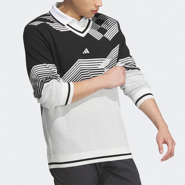 アディダス ゴルフ セーター メンズ 長袖 ニット Vネック グラフィック