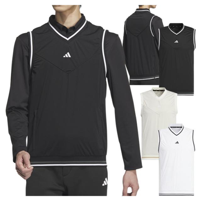 アディダス ゴルフ ベスト メンズ Vネック レギュラーフィット ストレッチ 防風 撥水 ゴルフウェア ブランド 無地 JSC15 adidas golf