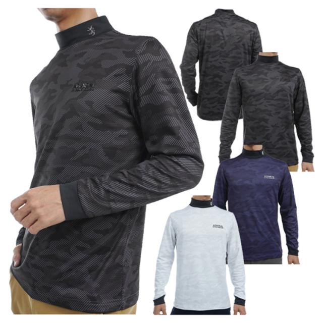 アドミラルゴルフ シャツ ハイネックシャツ メンズ 長袖 モックネック 吸湿発熱 裏起毛 ストレッチ ゴルフウェア ブランド ロゴ 総柄 カモフラ 秋 冬 ADMA483 Admiral golf