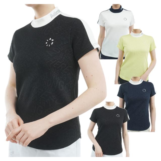 アドミラルゴルフ シャツ モックシャツ レディース 半袖 モックネック 吸水速乾 ストレッチ UVカット 接触冷感 遮熱効果 ゴルフウェア ブランド ロゴ 無地 春 夏 ADLA529 Admiral golf