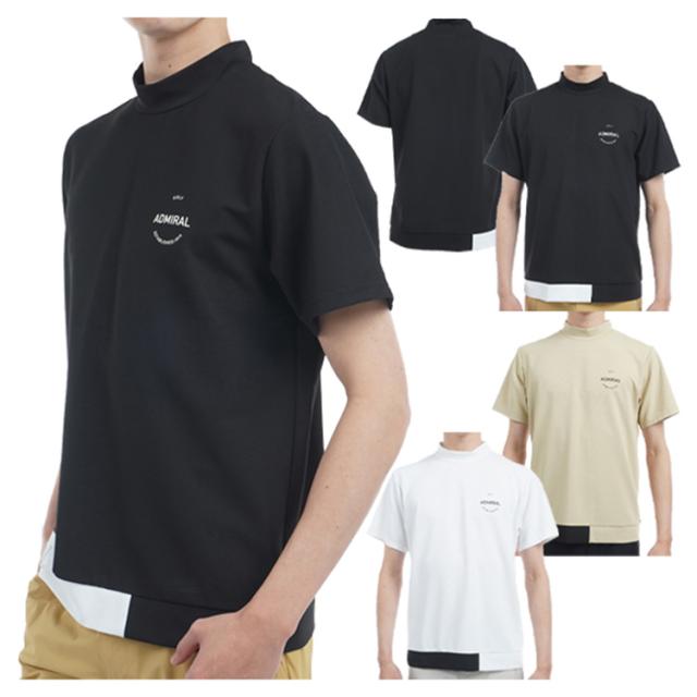 アドミラルゴルフ シャツ モックシャツ メンズ 半袖 モックネック 接触冷感 UVカット ストレッチ ゴルフウェア ブランド ロゴ 無地 ADMA507 Admiral golf