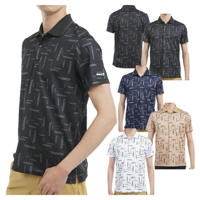 アドミラルゴルフ シャツ ポロシャツ メンズ 半袖 吸水速乾 抗菌防臭 ストレッチ ゴルフウェア ブランド ロゴ 総柄 春 夏 秋 ADMA514 Admiral golf