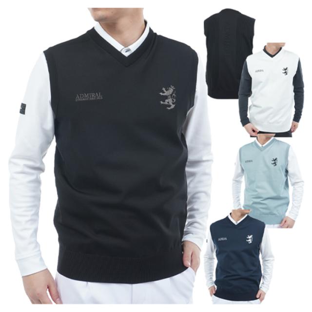 アドミラルゴルフ ベスト メンズ Vネック ニットベスト 静電気軽減 ストレッチ ゴルフウェア ブランド ケーブル 春 秋 冬 ADMA552 Admiral golf