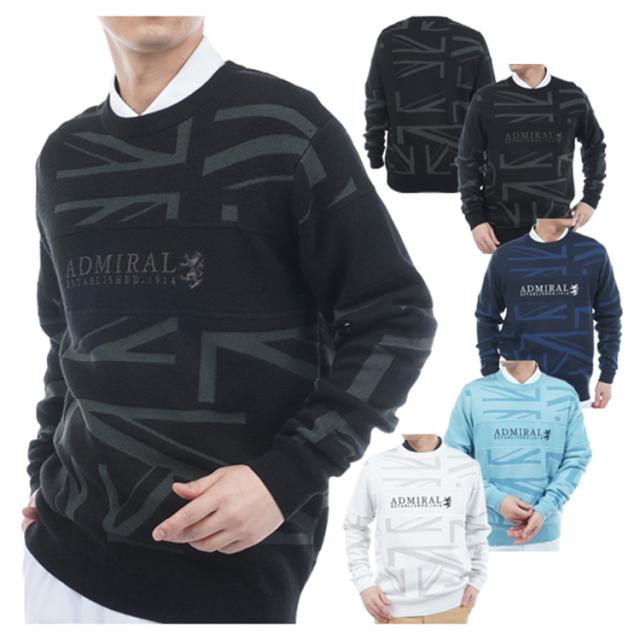 アドミラルゴルフ セーター メンズ 長袖 クルーネック 静電気軽減 遠赤外線保温 軽量 ゴルフウェア ブランド ロゴ 総柄 秋 冬 ADMA564 Admiral golf