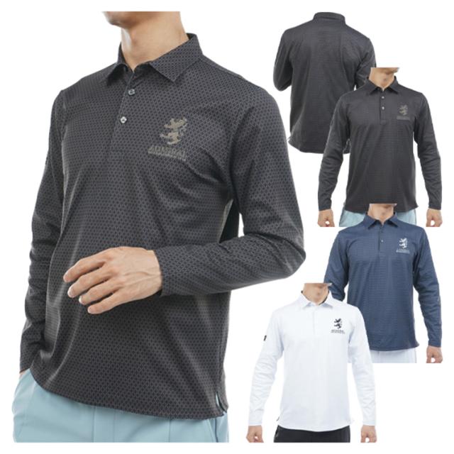 アドミラルゴルフ シャツ ポロシャツ メンズ 長袖 ストレッチ フリース 裏起毛 ゴルフウェア ブランド ロゴ 小紋柄 春 秋 冬 ADMA574 Admiral golf