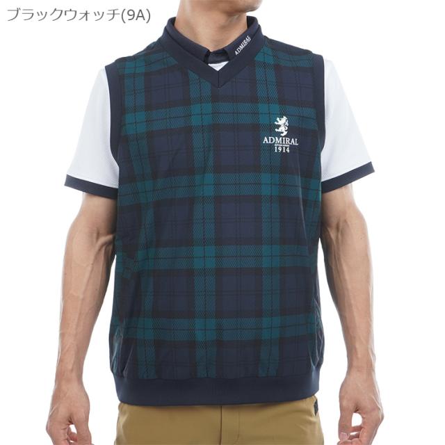 アドミラルゴルフ ベスト メンズ Vネック ウィンドベスト 撥水 防風 ストレッチ ゴルフウェア ロゴ チェック柄 ブランド ADMA603 Admiral golf_4