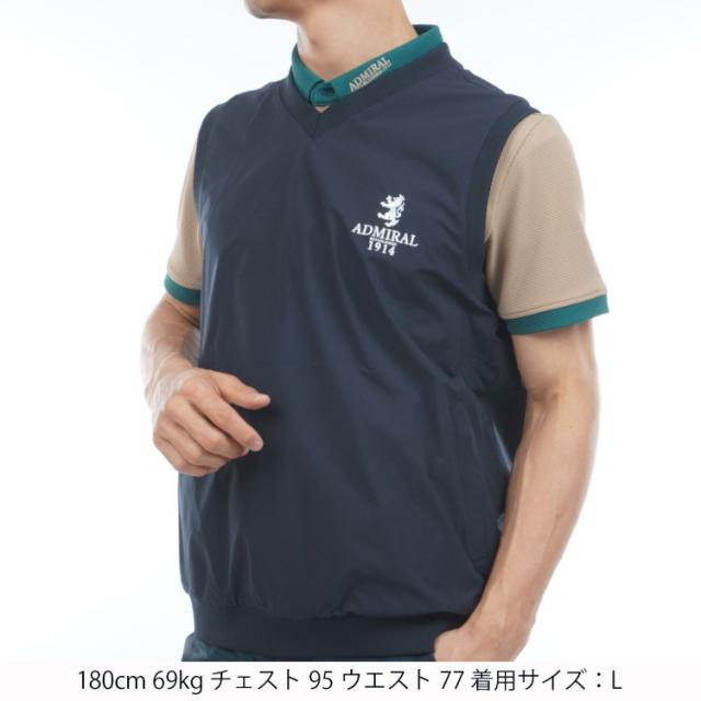 アドミラルゴルフ ベスト メンズ Vネック ウィンドベスト 撥水 防風 ストレッチ ゴルフウェア ロゴ チェック柄 ブランド ADMA603 Admiral golf_7