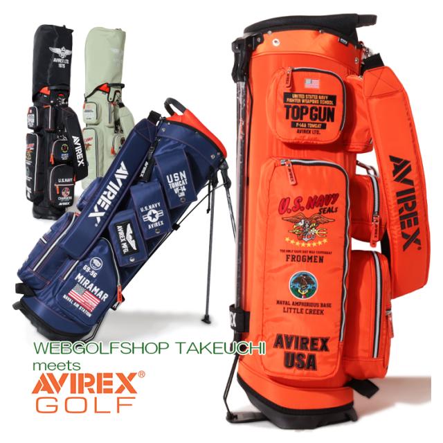 アビレックス ゴルフ キャディバッグ メンズ スタンドバッグ 9.0型 5分割 約3.1kg スタンドキャディバッグ ゴルフバッグ ミリタリーデザイン 多機能ポケット 軽量 無地 ロゴ レア ブランド AVIREX GOLF AVG5S-AC27