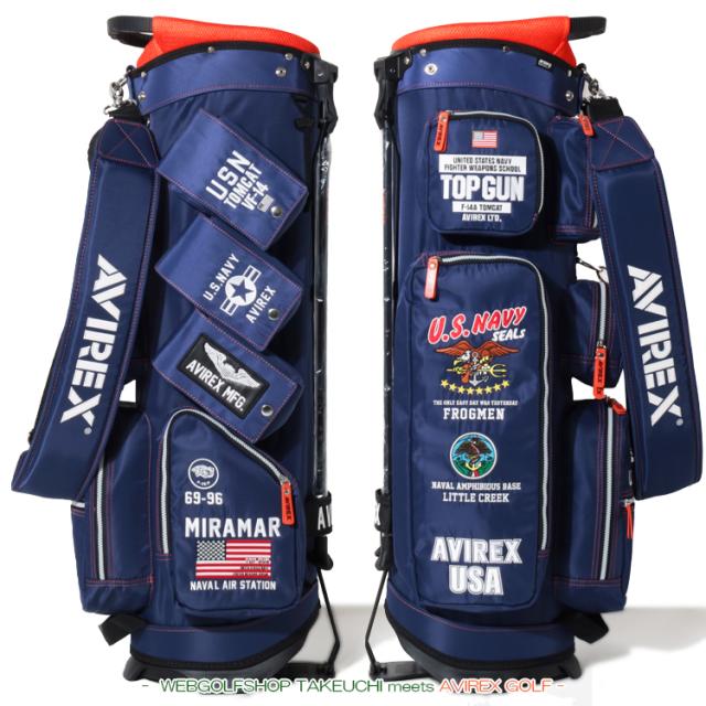 アビレックス ゴルフ キャディバッグ メンズ スタンドバッグ 9.0型 5分割 約3.1kg スタンドキャディバッグ ゴルフバッグ ミリタリーデザイン 多機能ポケット 軽量 無地 ロゴ レア ブランド AVIREX GOLF AVG5S-AC27 アビレックス ゴルフ キャディバッグ メンズ スタンドバッグ 9.0型 5