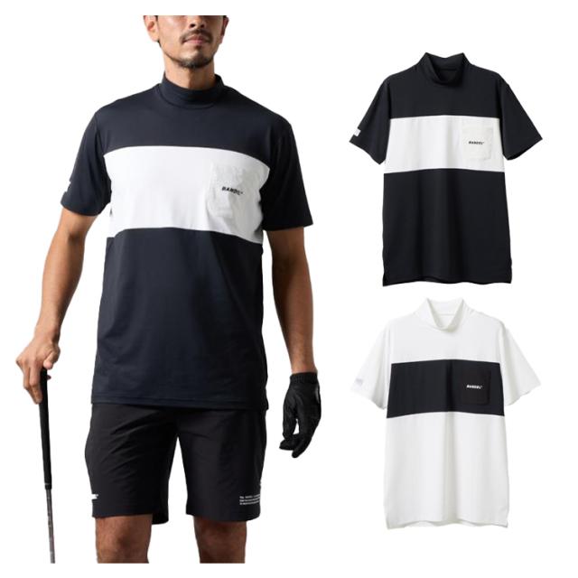 バンデル  ゴルフ モックシャツ メンズ 半袖 シャツ ハイネック モックネック 吸水速乾 UVカット 消臭 ゴルフウェア ブランド 無地 ロゴ BANDEL GOLF BGS-5SBPMC