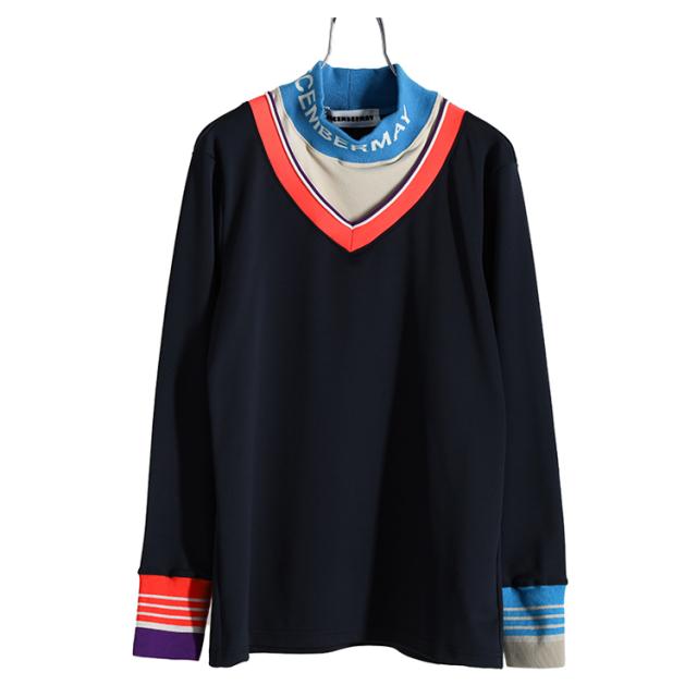 coco 中古 ディセンバーメイ DECEMBERMAY レディース 長袖シャツ M 紺 ネイビー モックネック 起毛素材 ディセンバーメイ ゴルフ モックシャツ レディース 長袖
