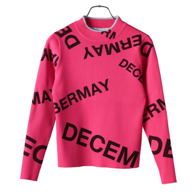 ディセンバーメイ ゴルフ ニット レディース 長袖 ハイネック モックネック セーター 保温 温かい 軽量 ストレッチ 総柄 ゴルフウェア ブランド ロゴ DECEMBERMAY 2-412-1033