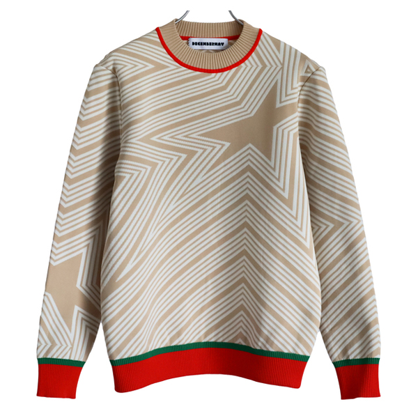 ディセンバーメイ ゴルフ セーター メンズ ニット 長袖 軽量 保温 ミドル丈 プルオーバー ベージュ 総柄 星 春 秋 冬 ゴルフウェア ブランド 1-212-1030 DECEMBERMAY