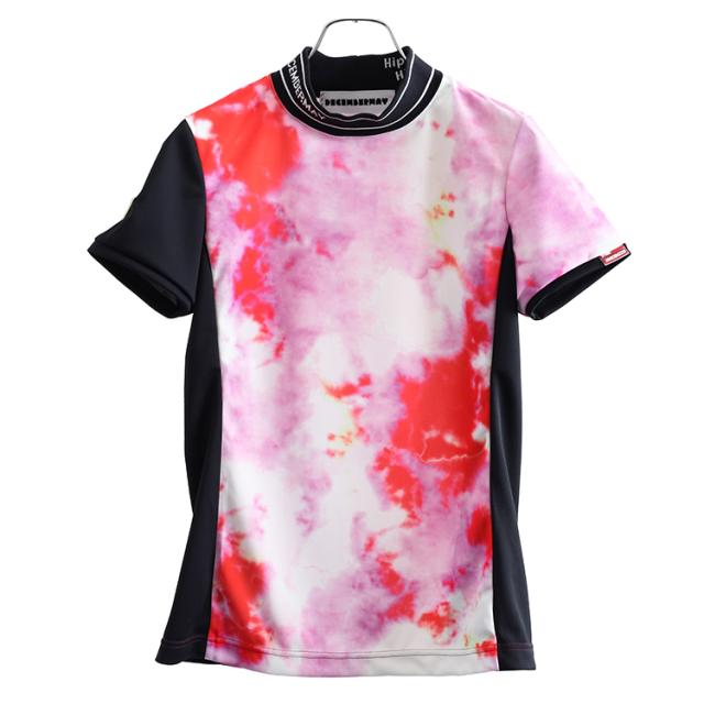 ディセンバーメイ ゴルフ モックシャツ レディース 半袖 ハイネック 接触冷感 UVカット タイダイ柄 春 夏 秋 ゴルフウェア ブランド 2-305-0114