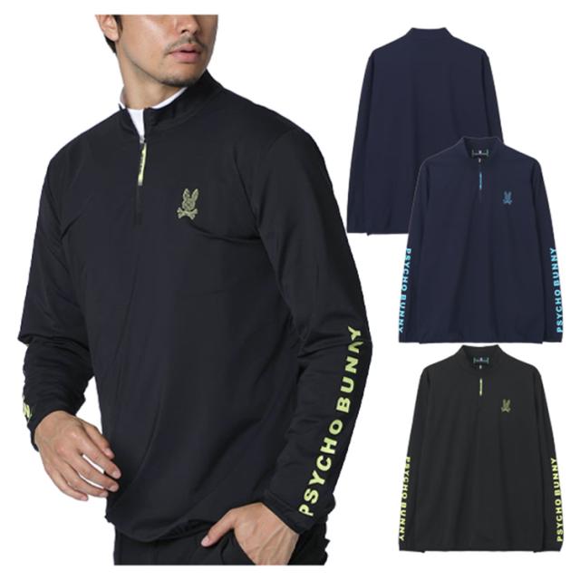 サイコバニー ゴルフ モックシャツ メンズ 長袖 シャツ Tシャツ モックネック ストレッチ ゴルフウェア 無地 ロゴ 秋 冬 ブランド GF642 PSYCHO BUNNY