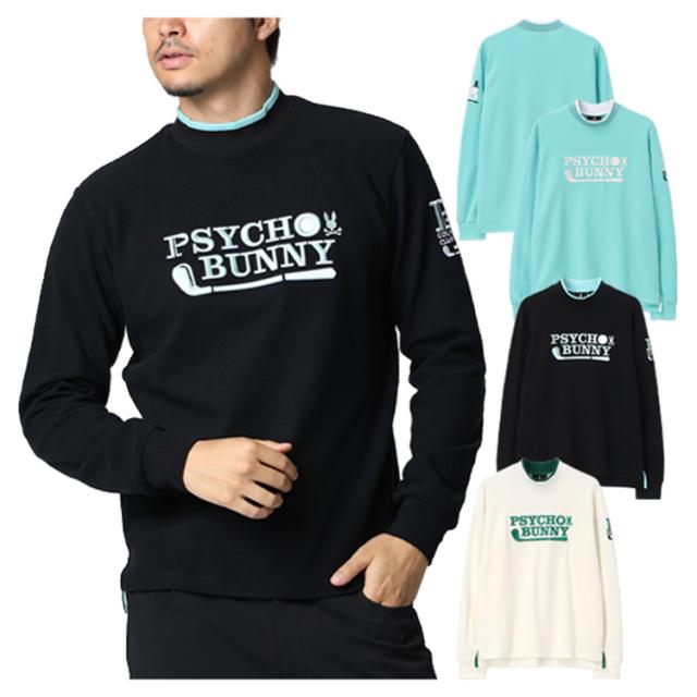 サイコバニー ゴルフ モックシャツ メンズ 長袖 シャツ Tシャツ モックネック ストレッチ 吸湿性 ゴルフウェア 無地 ロゴ 秋 冬 ブランド GF654 PSYCHO BUNNY
